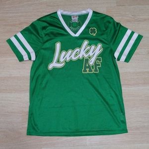 Spencers Mens Mesh St Pats Cheers Lucky AF Green Shirt Size Large Green